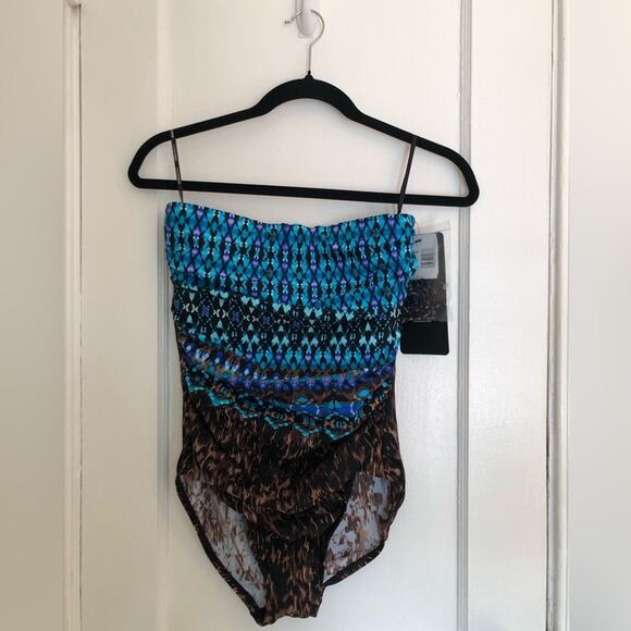 NWT Miraclesuit Untamed Avanti One Piece Bandeau Swimsuit in Brown/Multi Size 8L - Picture 5 of 12
